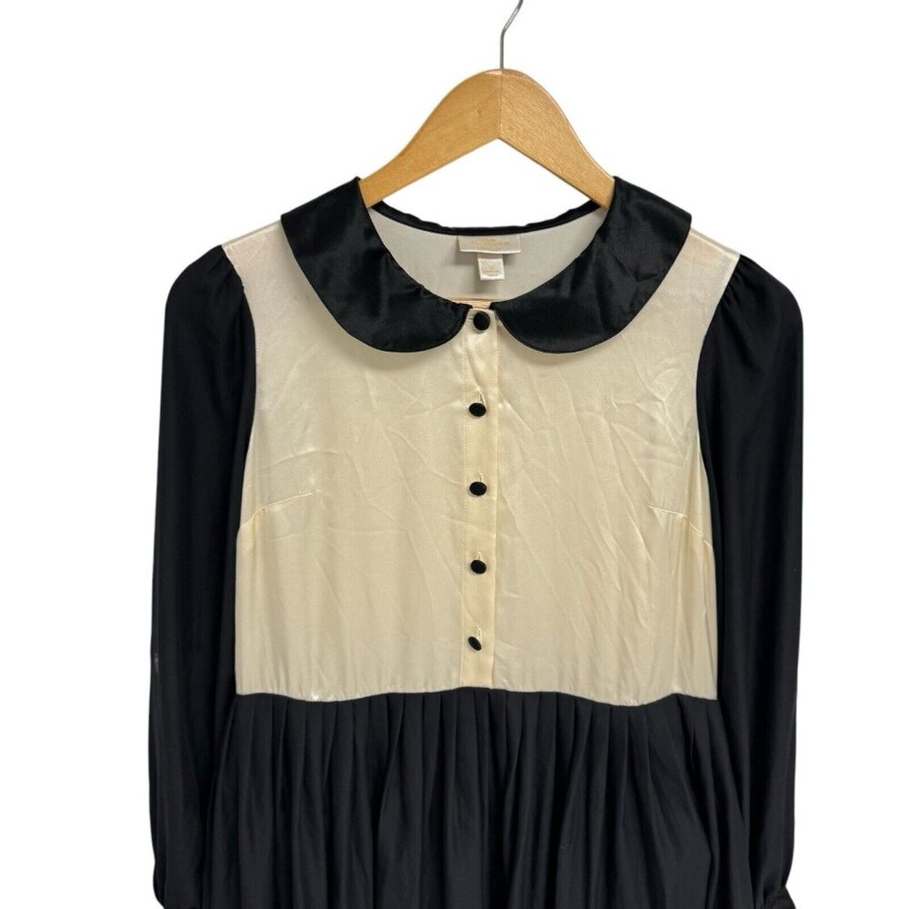 Erin Fetherston Juniors Silk Dress Long Sleeve Button Collar beige black size 5 - Picture 10 of 10